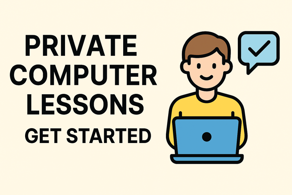 Person with laptop offering private computer lessons